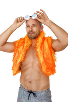Reversible Day Glow Mens Fur Vest Mens Tops SEA DRAGON STUDIO XSMALL Pink Clouds Fur & Playa White 