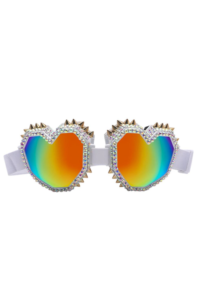 Spiked Heart Throb Rainbow Heart Goggles | 3 Colors Eyewear Sea Dragon Studio White Heart Rainbow Goggles 