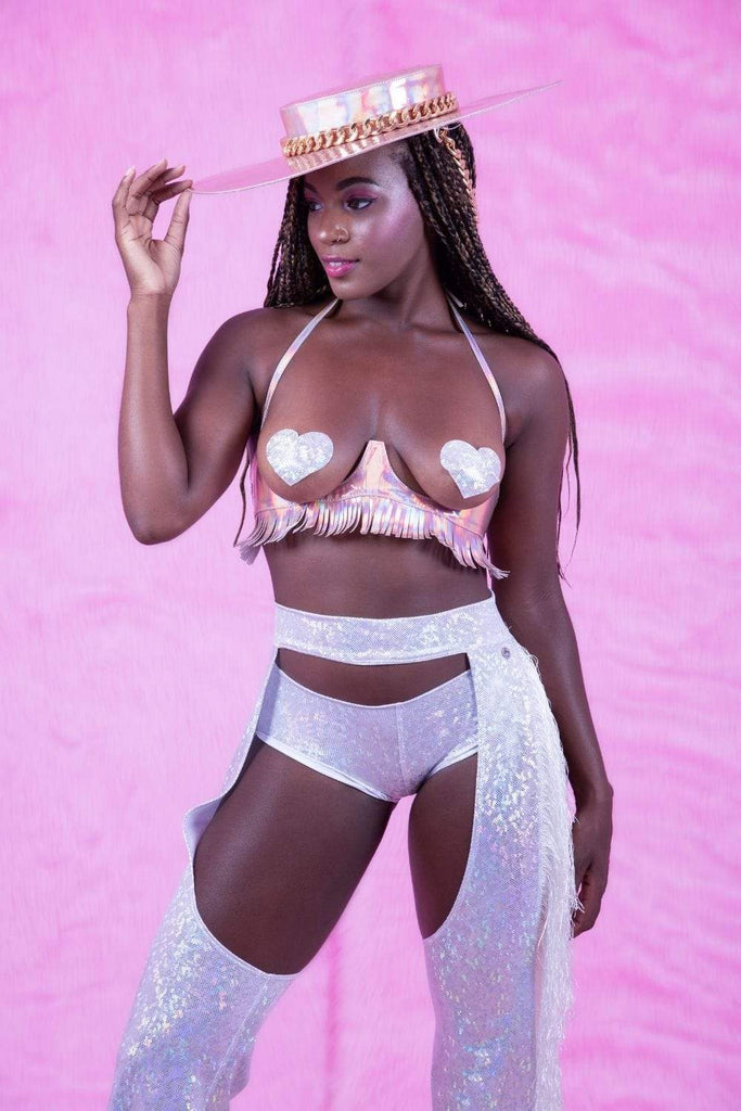 Thunderwire Cupless Tassle Vegan Leather Bra Leather HOLOSEXUAL 