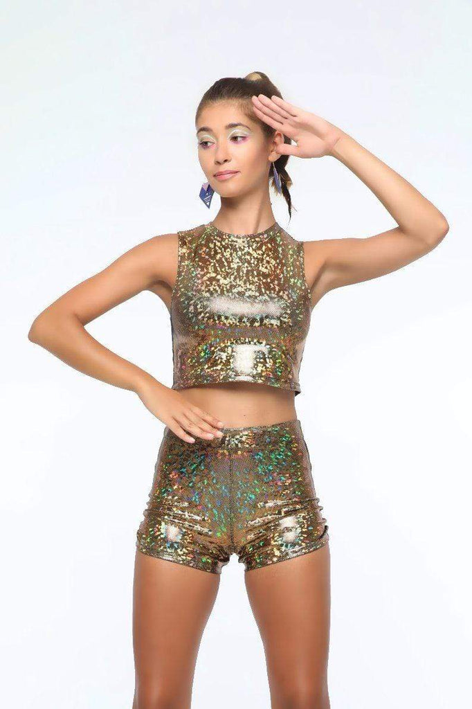 Holographic Roller Girl Crop Top | 13 Colors - Womens Tops