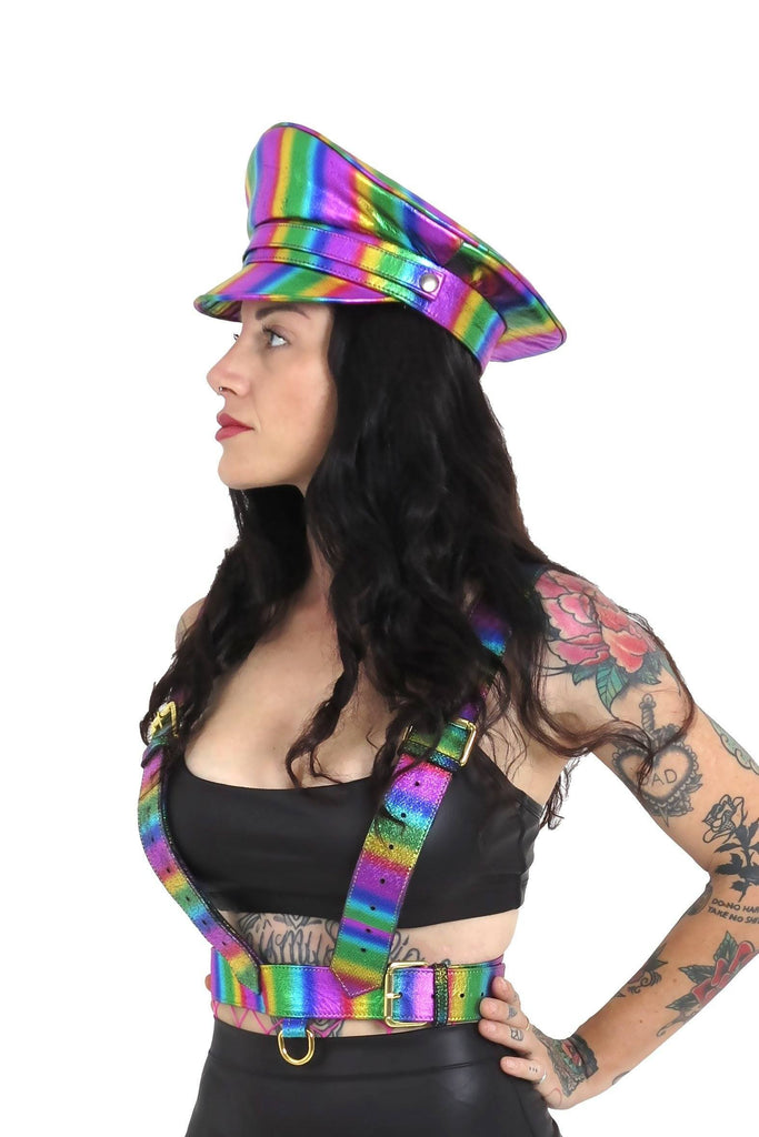 Boogie Conductor Rainbow Leather Hat Headwear HOLOSEXUAL Small Rainbow Rammer 