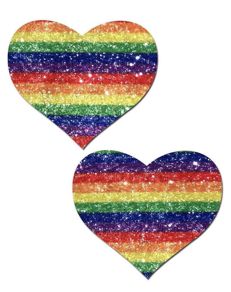 Glittering Double Rainbow Heart Nipple Pasties Pasties PASTEASE 