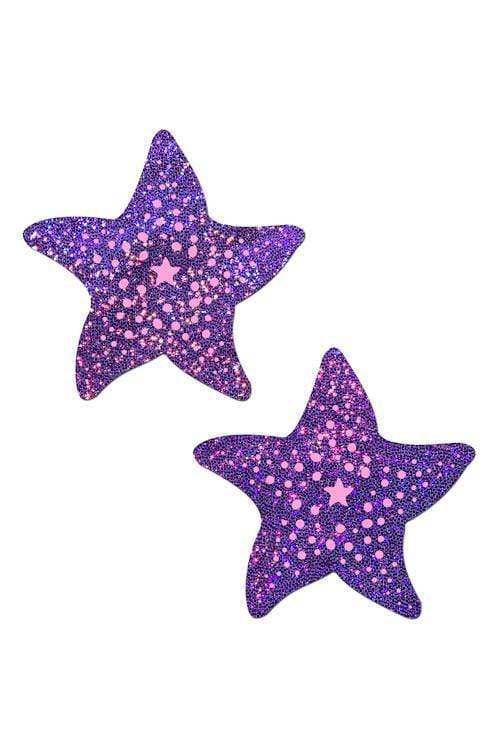 Holographic Purple & Pink Print Seastar Mermaid Nipple Pasties Pasties PASTEASE 